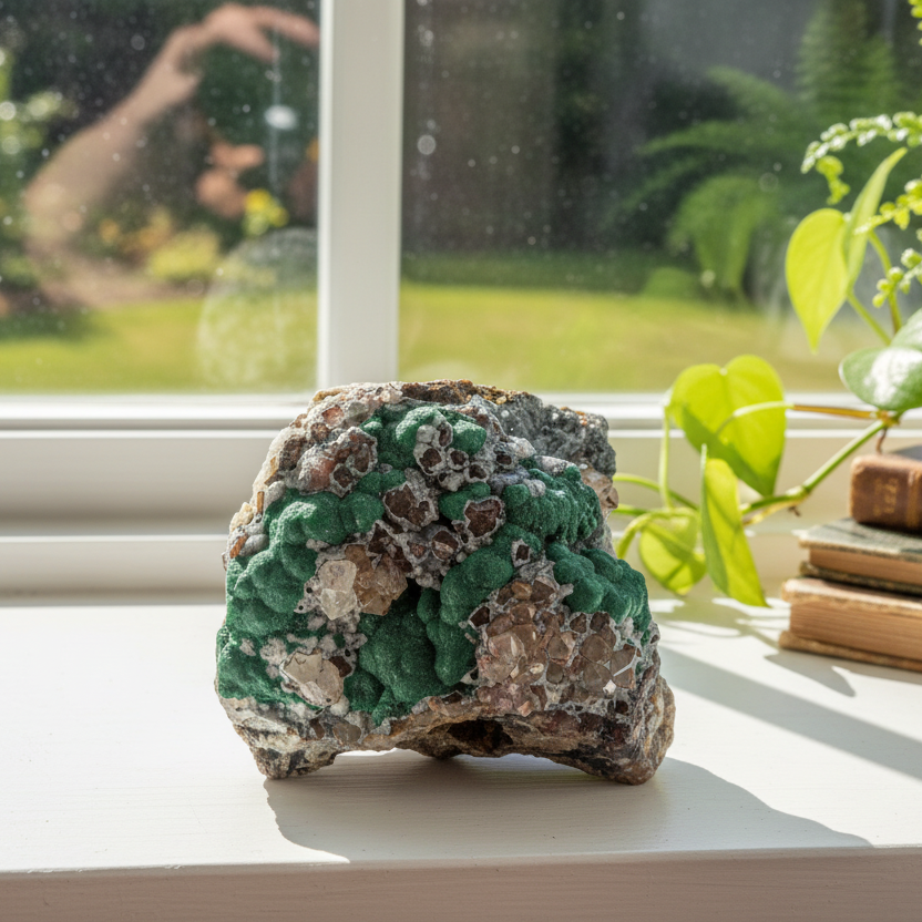 Malachite in Quartz Rock Matrix Raw Specimen Natural Crystal 223g