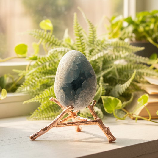Celestite Celestine Egg with Stand Geode Cluster Crystal 401g