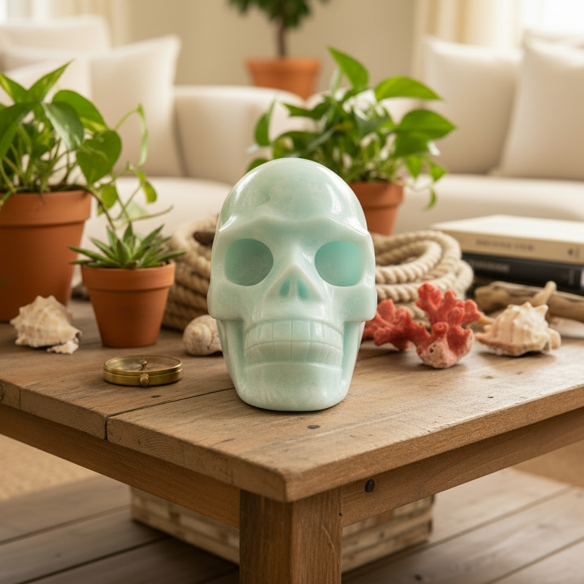 Caribbean Calcite Skull Healing Crystal Carving 938g