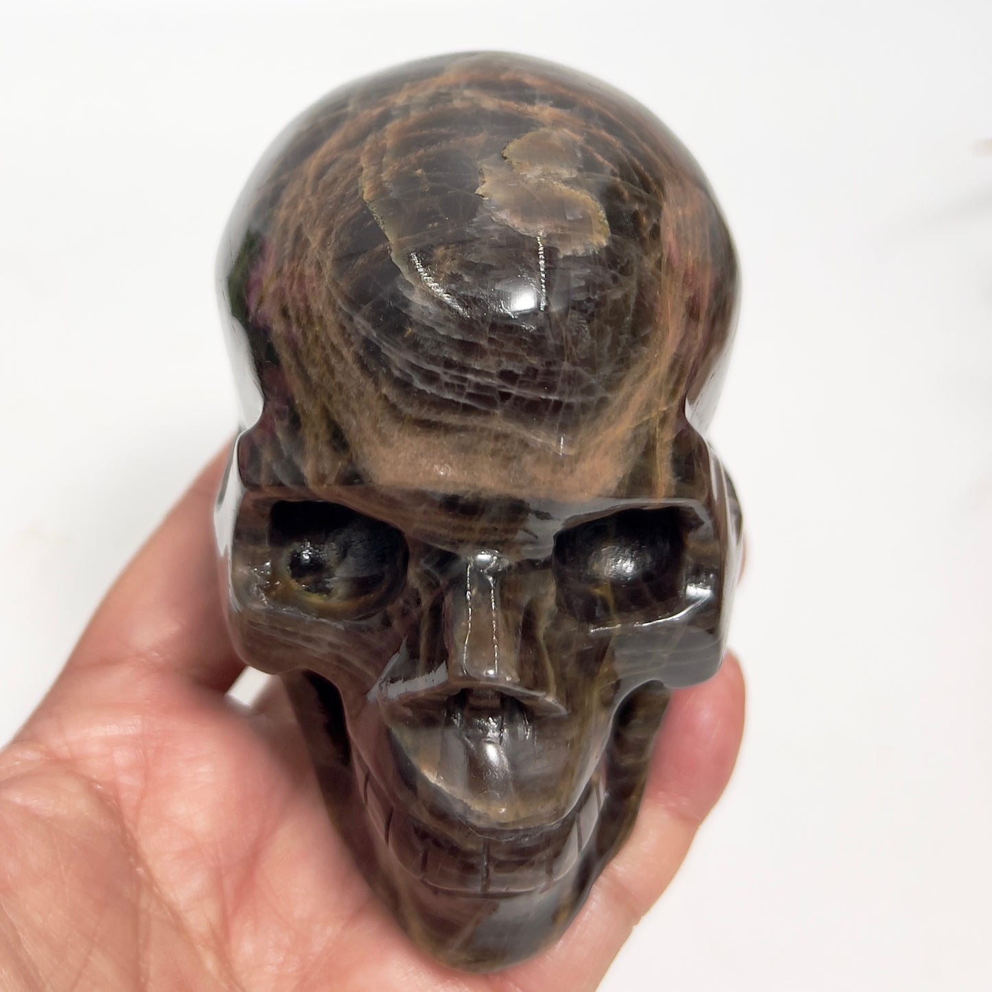 Black Moonstone Skull Healing Crystal Carving 738g