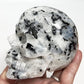 Rainbow Moonstone with Black Tourmaline Skull Healing Crystal Carving 809g