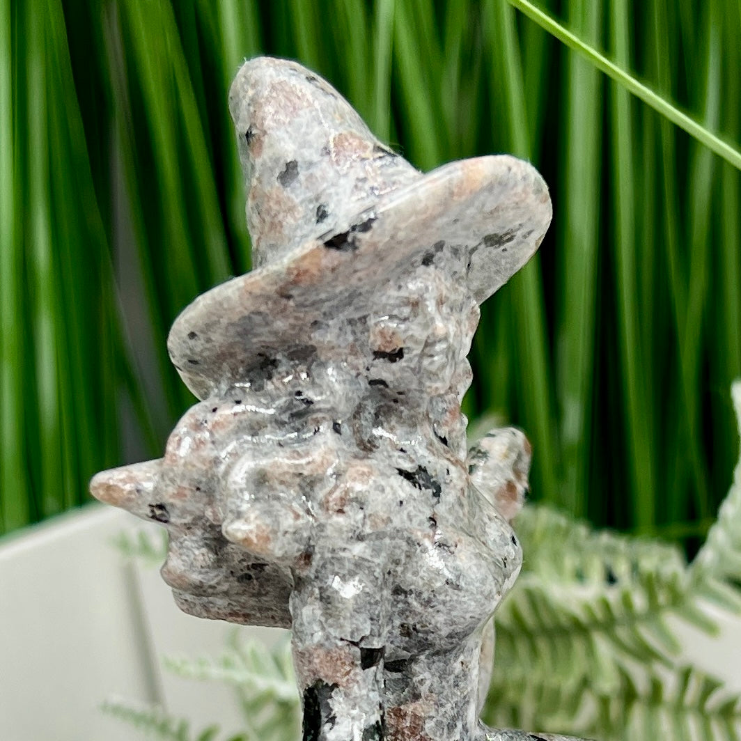 Yooperlite Witch on Broom UV Reactive Healing Crystal Carving 280g 150mm