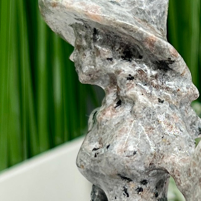 Yooperlite Witch on Broom UV Reactive Healing Crystal Carving 280g 150mm