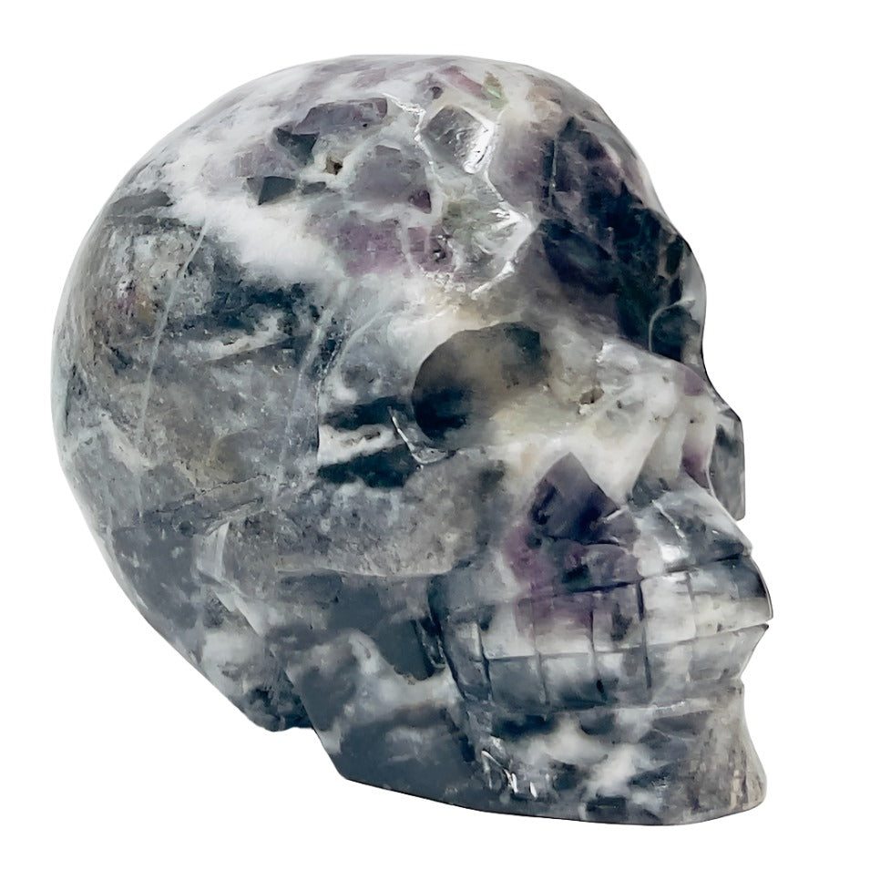 Zebra Fluorite Skull Healing Crystal Skull Carving 985g