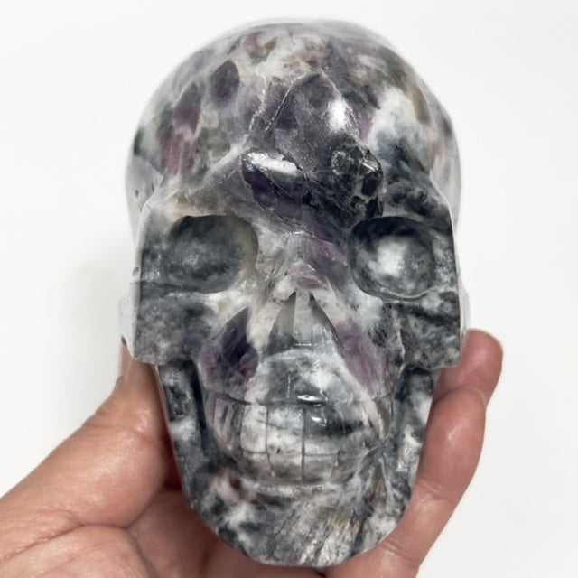 Zebra Fluorite Skull Healing Crystal Skull Carving 985g