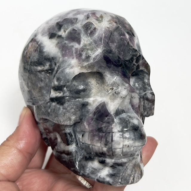 Zebra Fluorite Skull Healing Crystal Skull Carving 985g