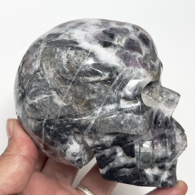 Zebra Fluorite Skull Healing Crystal Skull Carving 985g