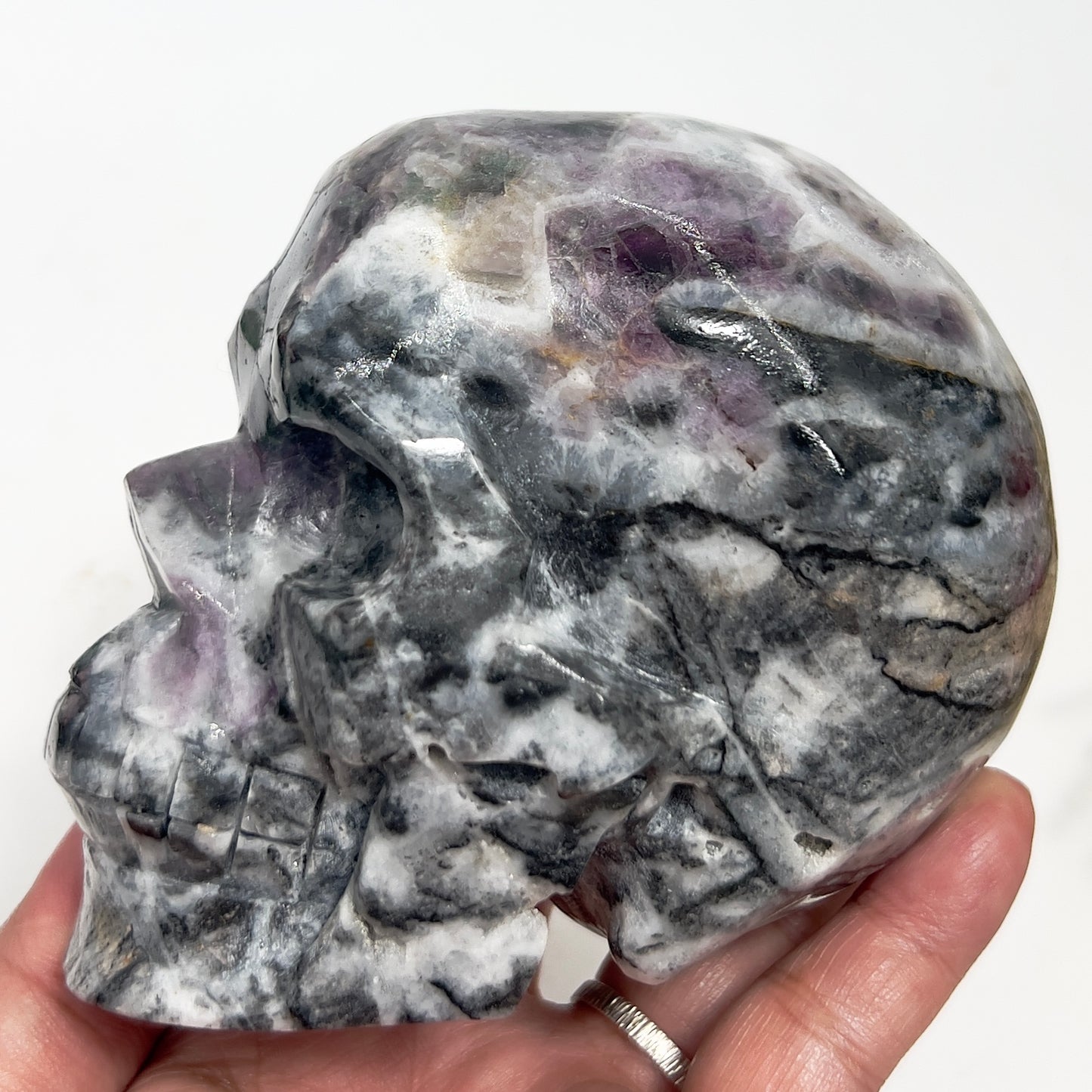 Zebra Fluorite Skull Healing Crystal Skull Carving 985g