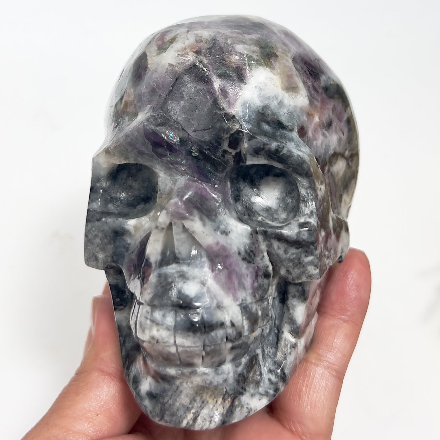 Zebra Fluorite Skull Healing Crystal Skull Carving 985g