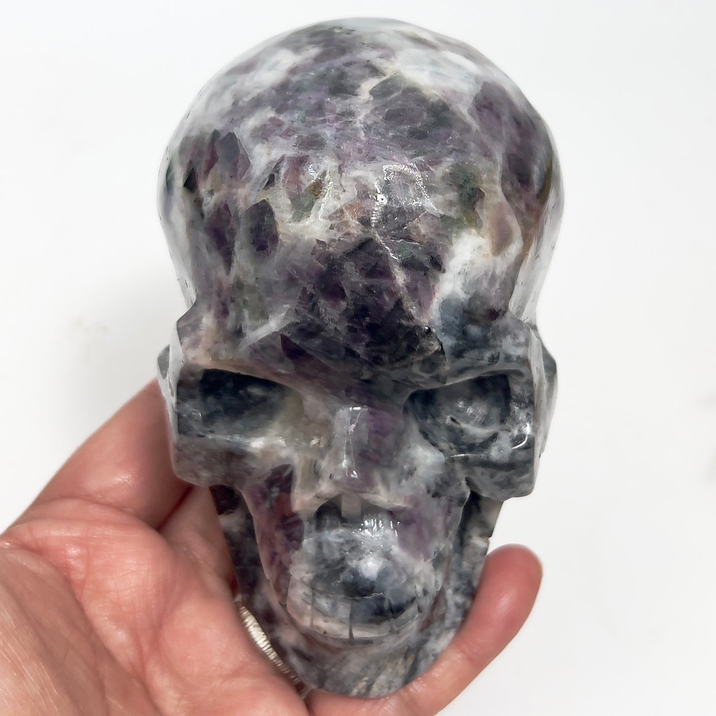 Zebra Fluorite Skull Healing Crystal Skull Carving 985g