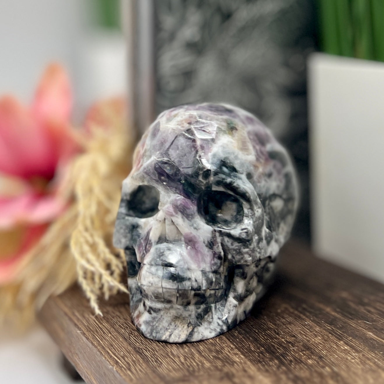 Zebra Fluorite Skull Healing Crystal Skull Carving 985g