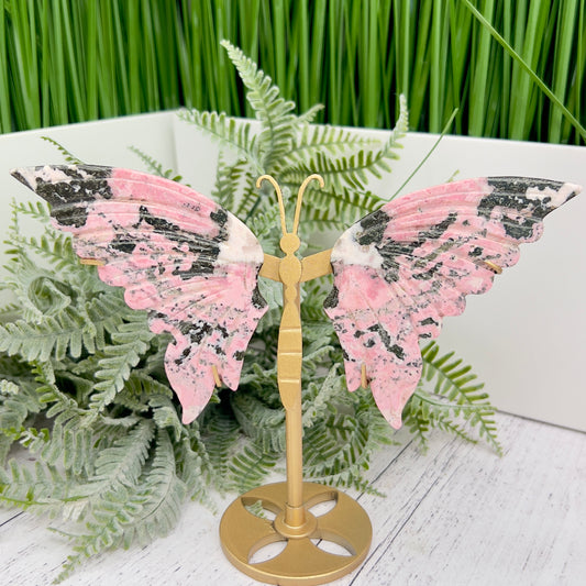 Peruvian Rhodonite Butterfly Wings with Stand Compassion Emotional Balance Crystal