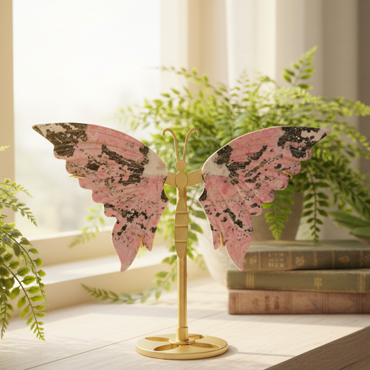 Peruvian Rhodonite Butterfly Wings with Stand Compassion Emotional Balance Crystal
