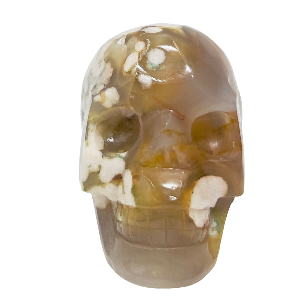 Flower Agate Skull Healing Crystal Carving 1137g