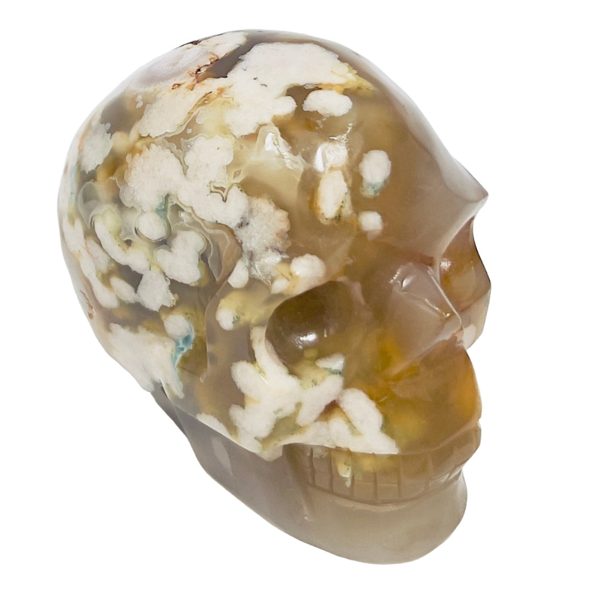 Flower Agate Skull Healing Crystal Carving 1137g
