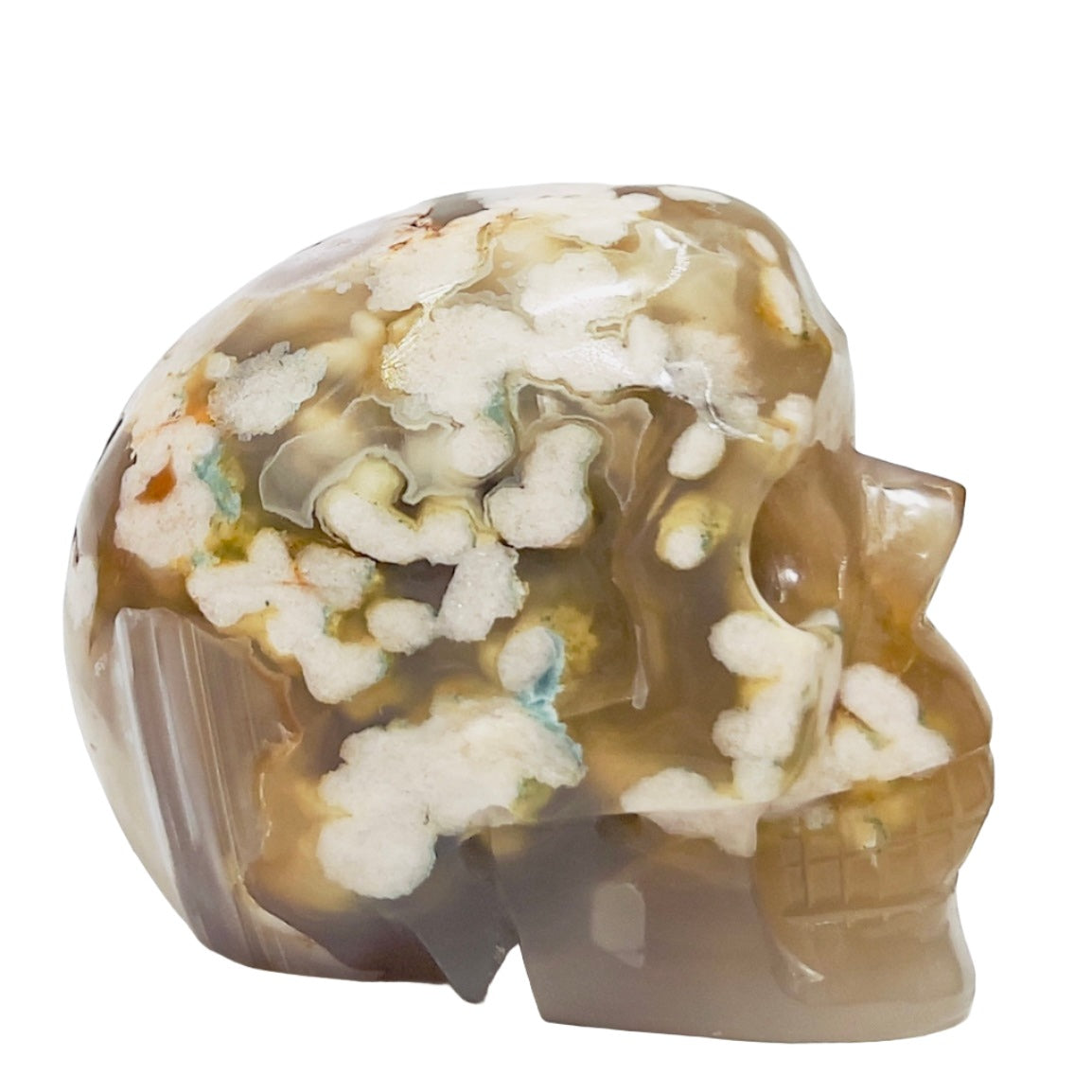 Flower Agate Skull Healing Crystal Carving 1137g