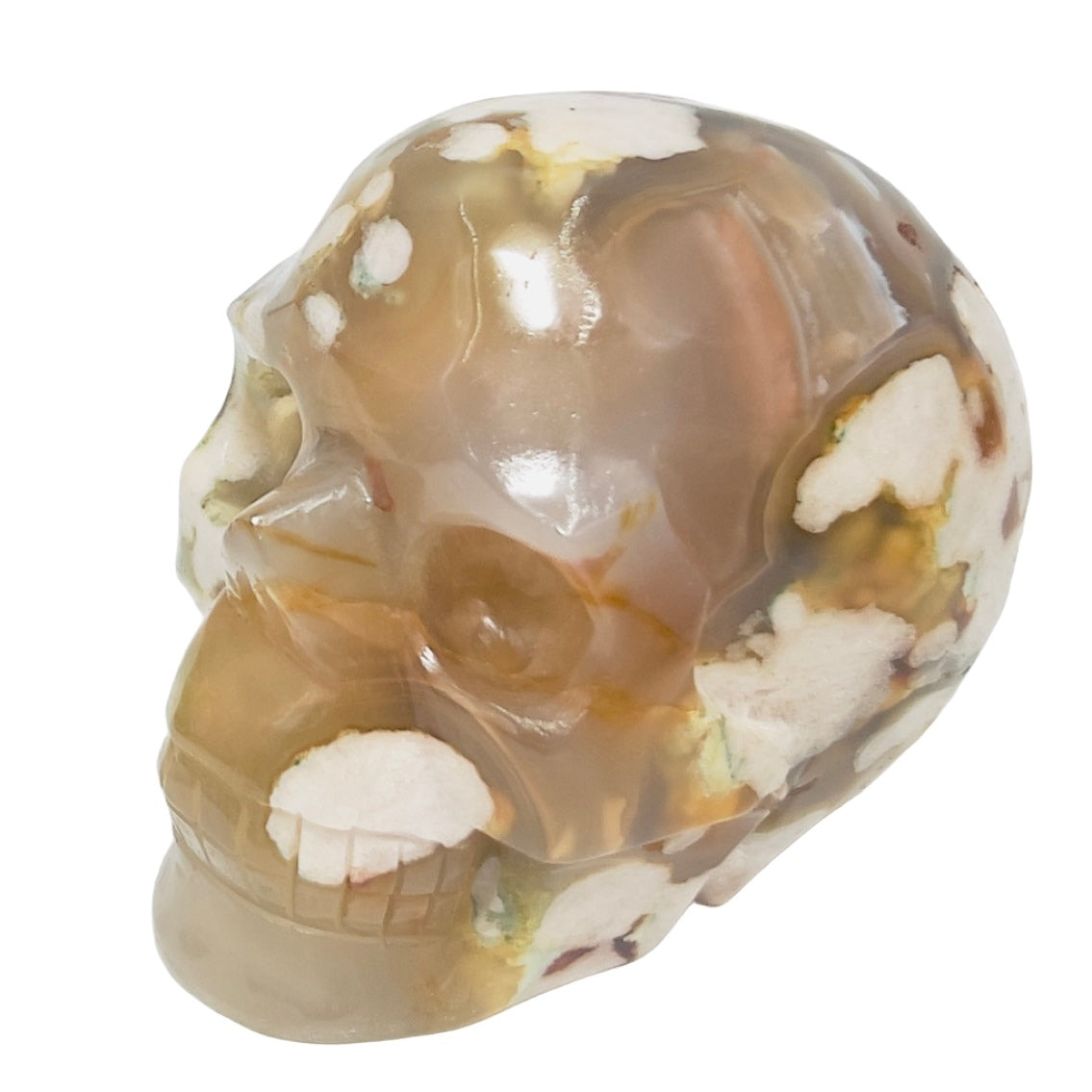 Flower Agate Skull Healing Crystal Carving 1137g