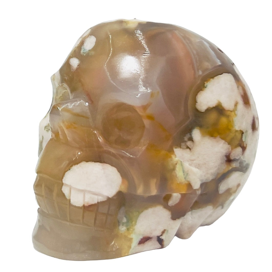 Flower Agate Skull Healing Crystal Carving 1137g
