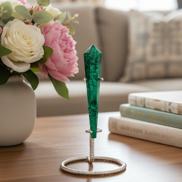 Malachite Wand with Stand Crystal 30g 88mm