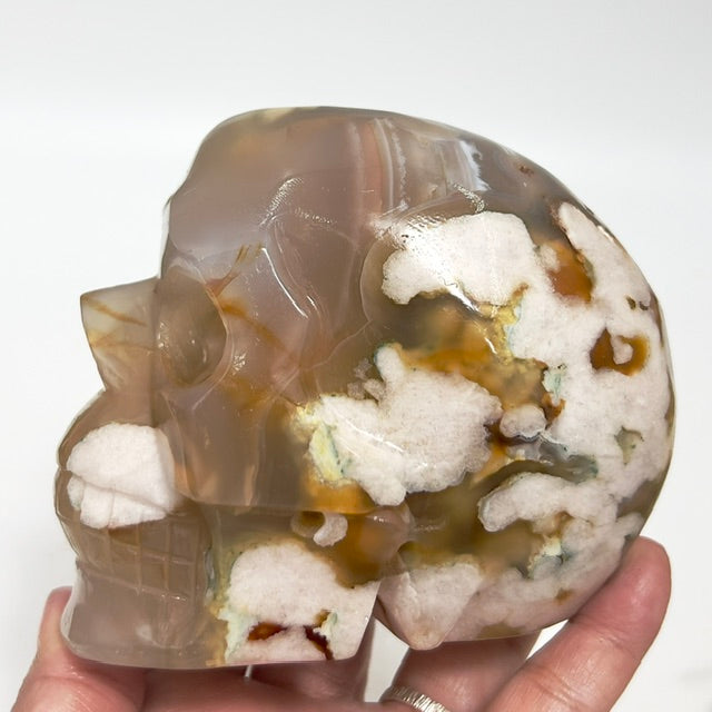 Flower Agate Skull Healing Crystal Carving 1137g