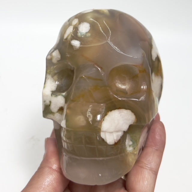 Flower Agate Skull Healing Crystal Carving 1137g