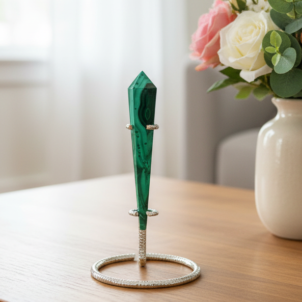 Malachite Wand with Stand Crystal 32g 91mm
