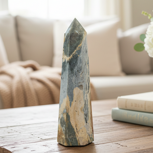 Ocean Sea Jasper Tower Healing Crystal Generator 792g 206mm