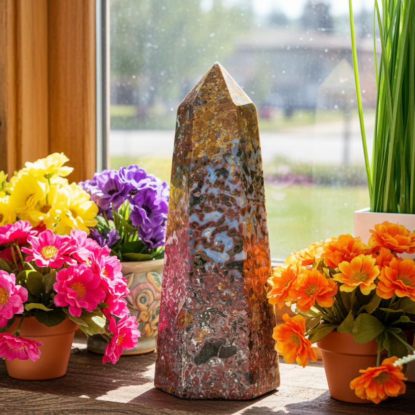 Ocean Sea Jasper Tower Healing Crystal Generator 1390g 203mm