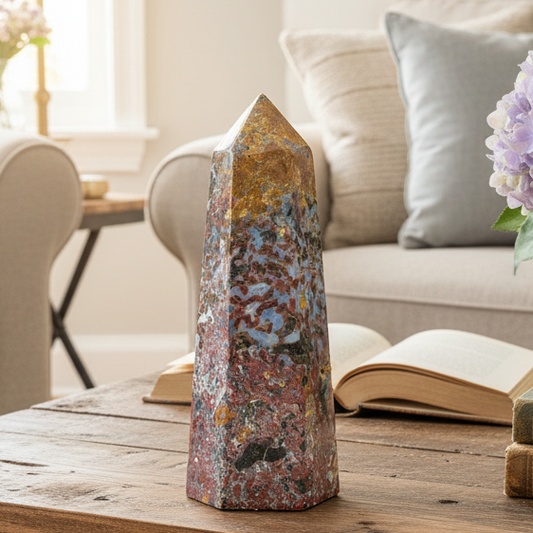 Ocean Sea Jasper Tower Healing Crystal Generator 1390g 203mm