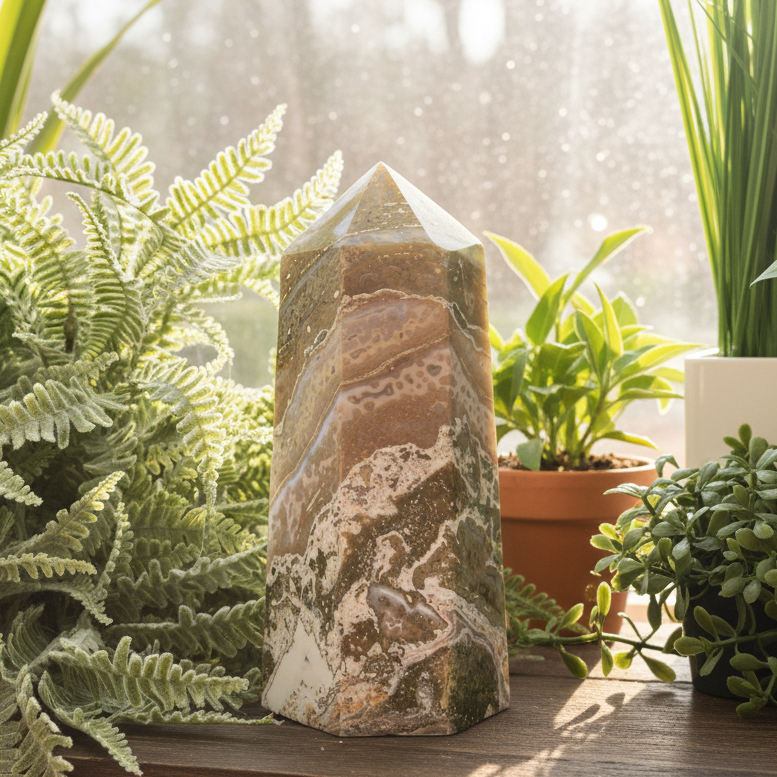 Ocean Sea Jasper Tower Healing Crystal Generator 1020g 157mm