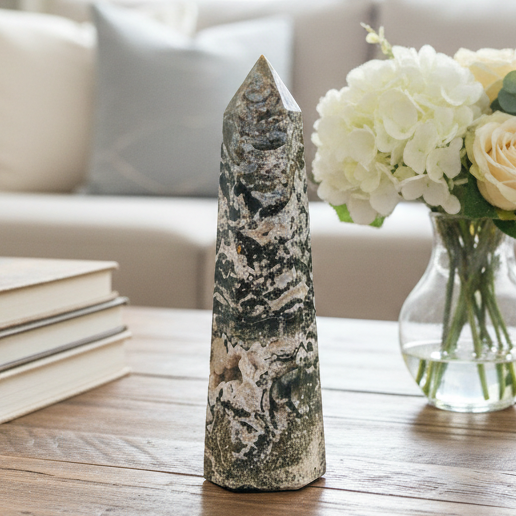 Bubble Ocean Sea Jasper Tower Healing Crystal Generator 846g 205mm