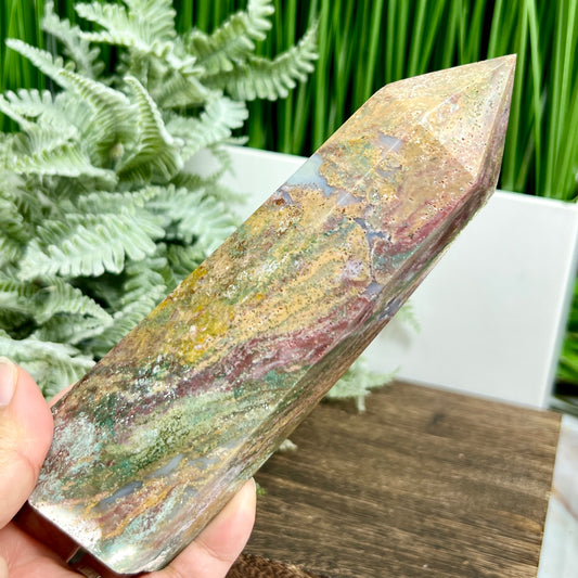 Ocean Sea Jasper Tower Healing Crystal Generator 556g 166mm