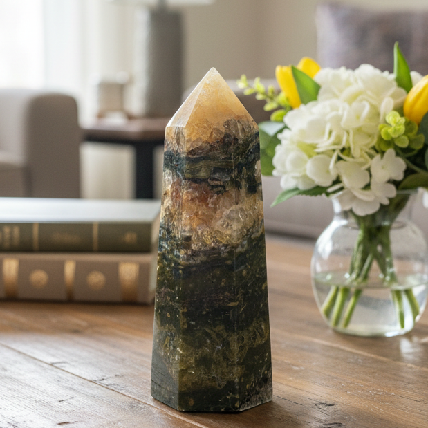 Ocean Sea Jasper Quartz Tower Crystal Generator 492g 142mm
