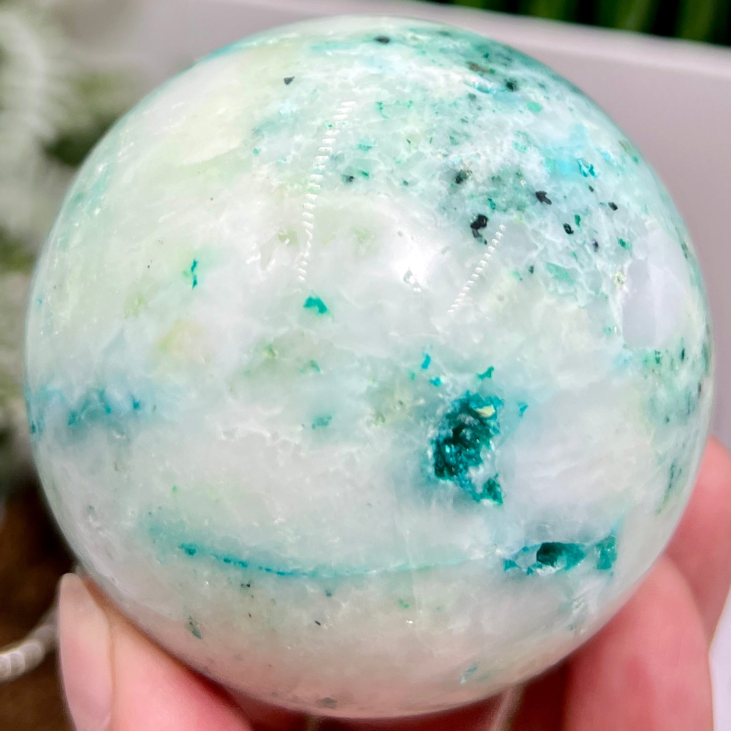 Fynchenite Phoenix Stone with Pyrite Sphere Crystal Ball 424g 68mm