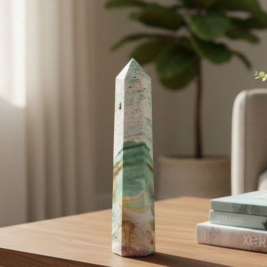Ocean Sea Jasper Tower Healing Crystal Generator 592g 202mm