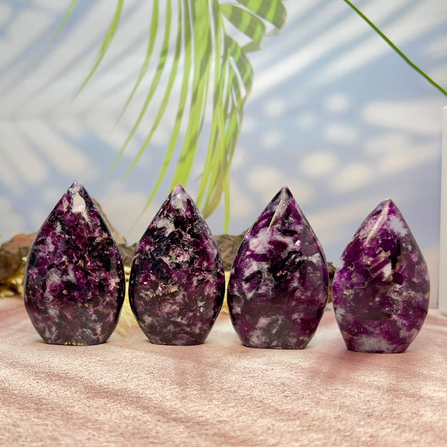 Gem Lepidolite Purple Mica Flames Crystal Carvings Australian Seller