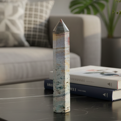 Ocean Sea Jasper Tower Healing Crystal Generator 220g 167mm