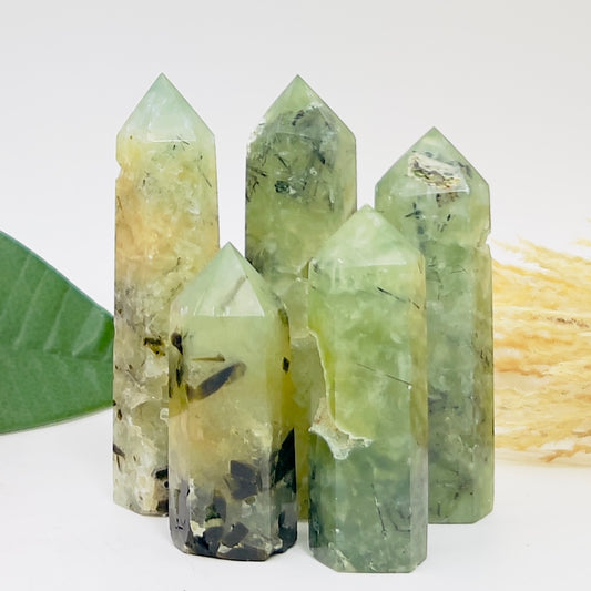 Prehnite with Epidote Points Towers Crystal Generators YOU CHOOSE