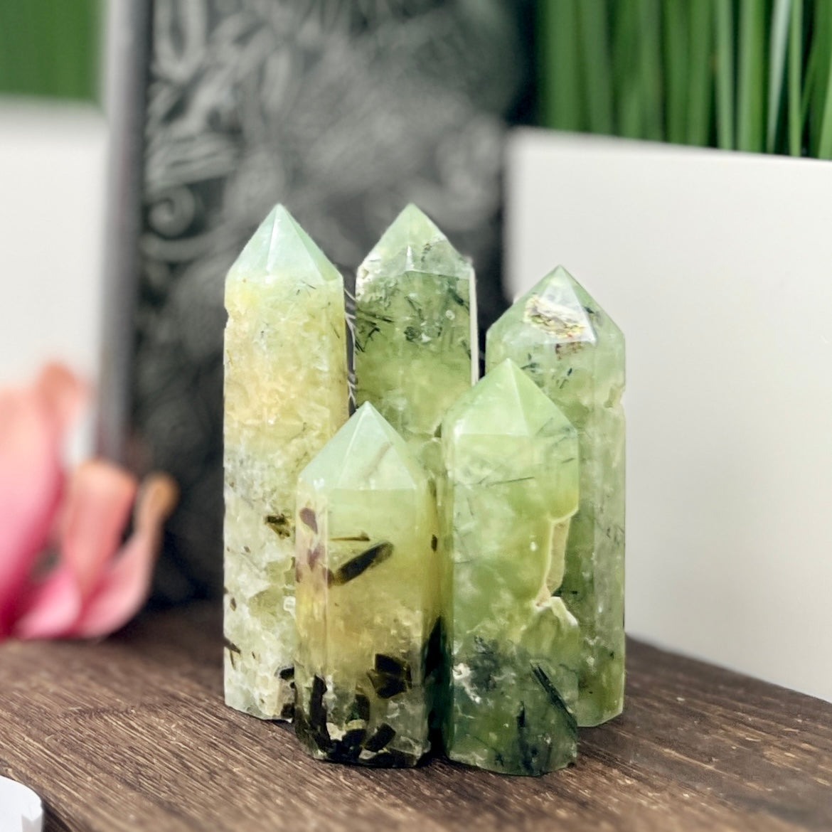 Prehnite with Epidote Points Towers Crystal Generators YOU CHOOSE