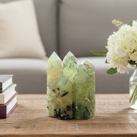 Prehnite with Epidote Points Towers Crystal Generators YOU CHOOSE