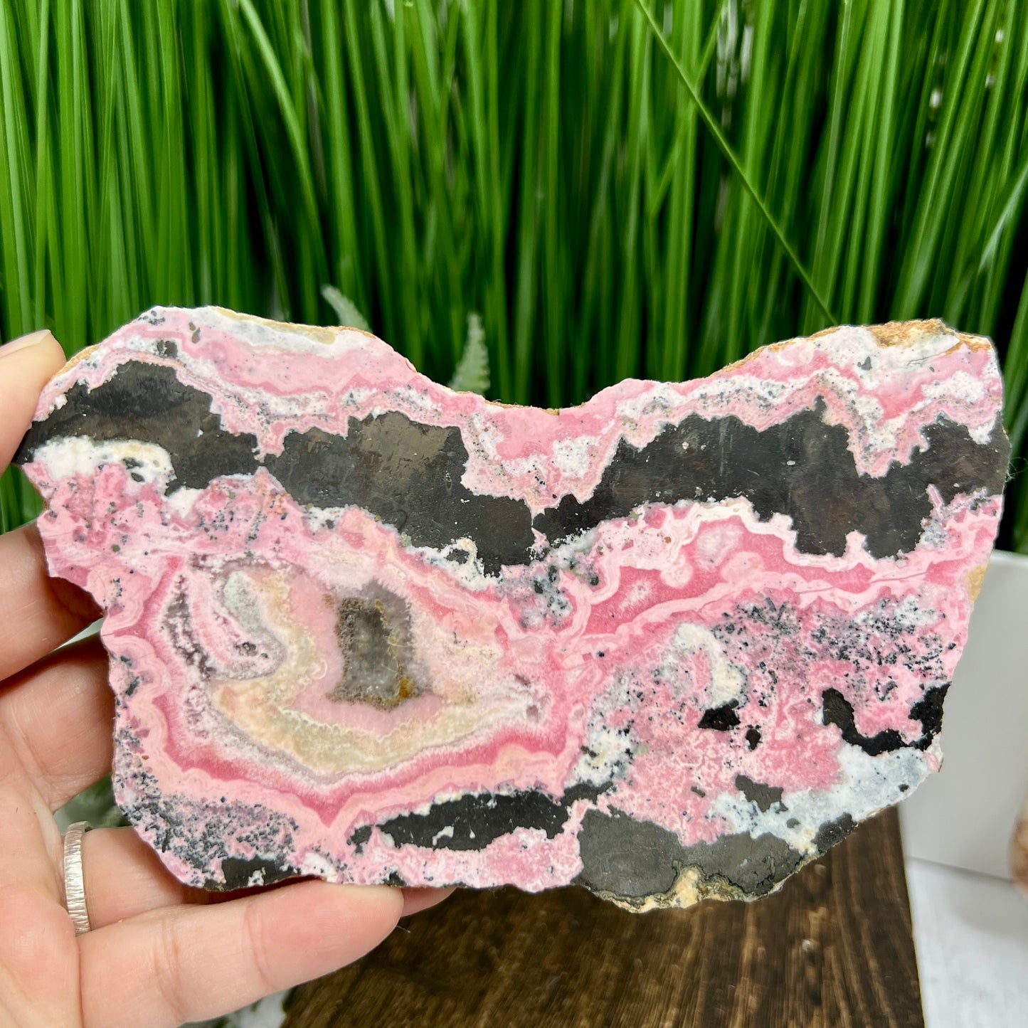 Peruvian Rhodonite Slice Slab with Stand Compassion Emotional Balance Crystal 548g