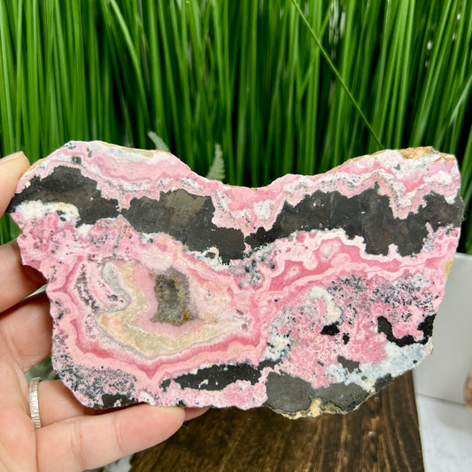 Peruvian Rhodonite Slice Slab with Stand Compassion Emotional Balance Crystal 548g