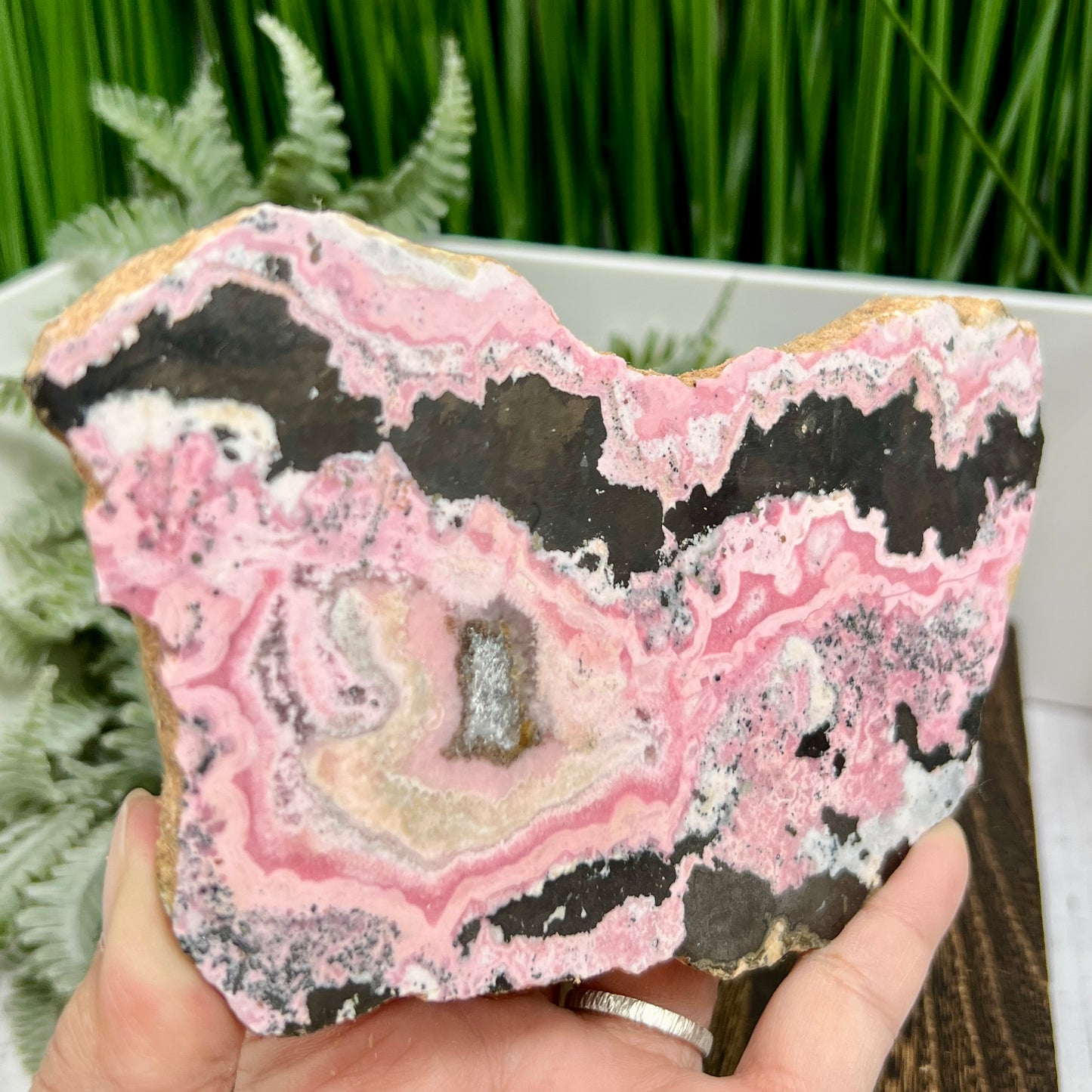 Peruvian Rhodonite Slice Slab with Stand Compassion Emotional Balance Crystal 548g