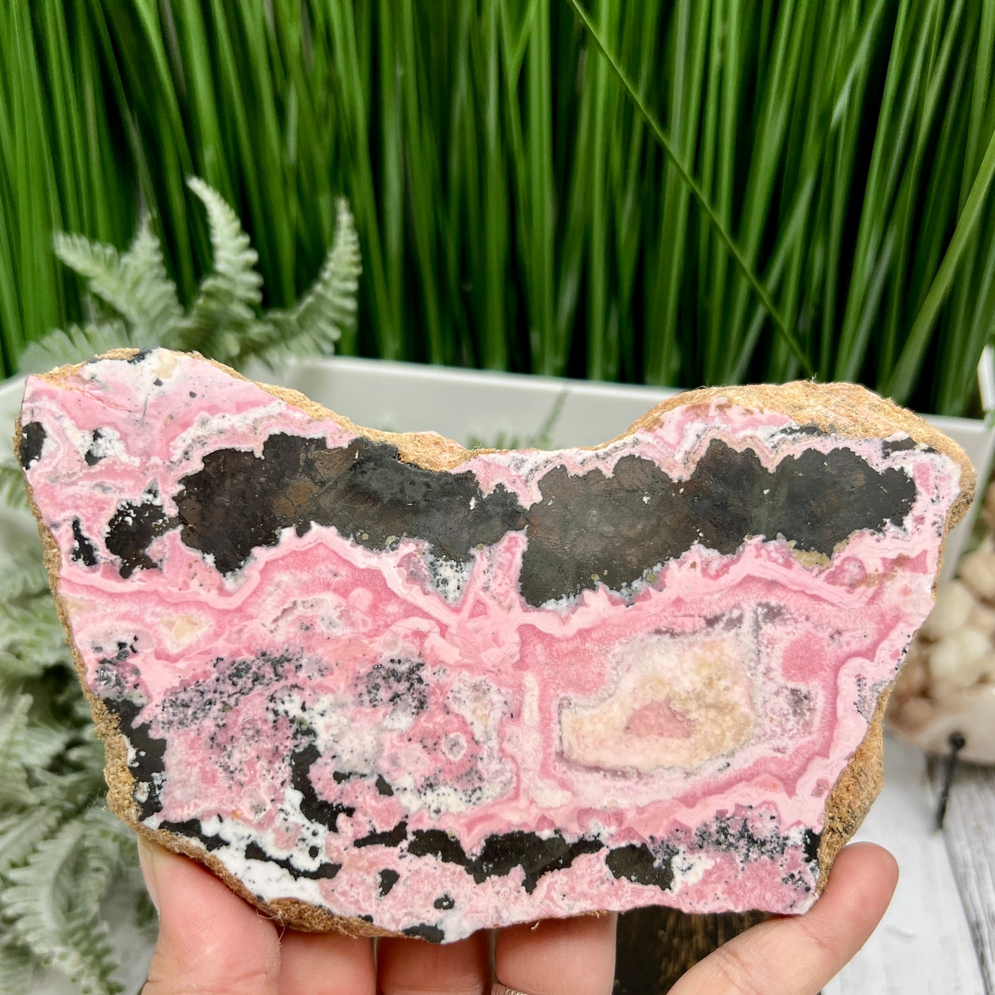 Peruvian Rhodonite Slice Slab with Stand Compassion Emotional Balance Crystal 548g