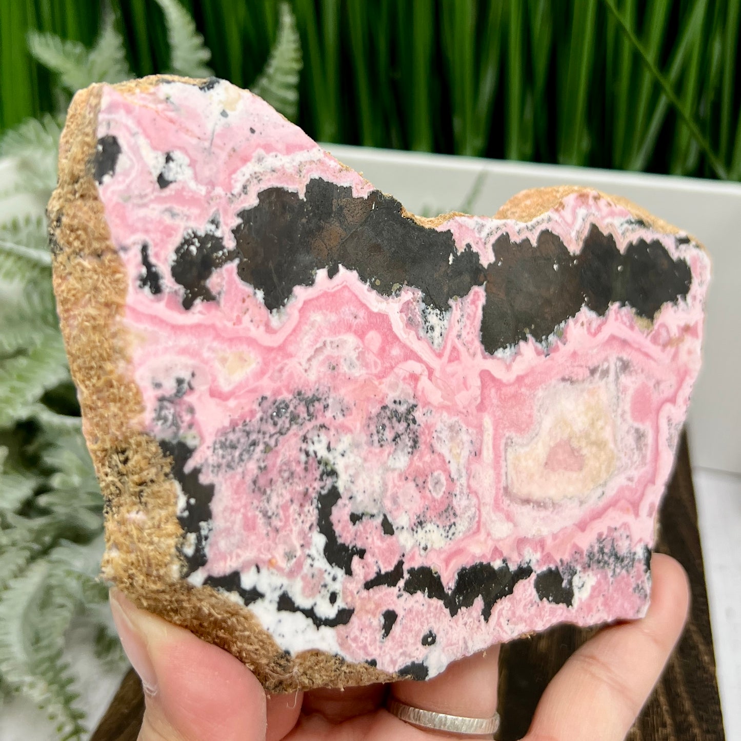 Peruvian Rhodonite Slice Slab with Stand Compassion Emotional Balance Crystal 548g