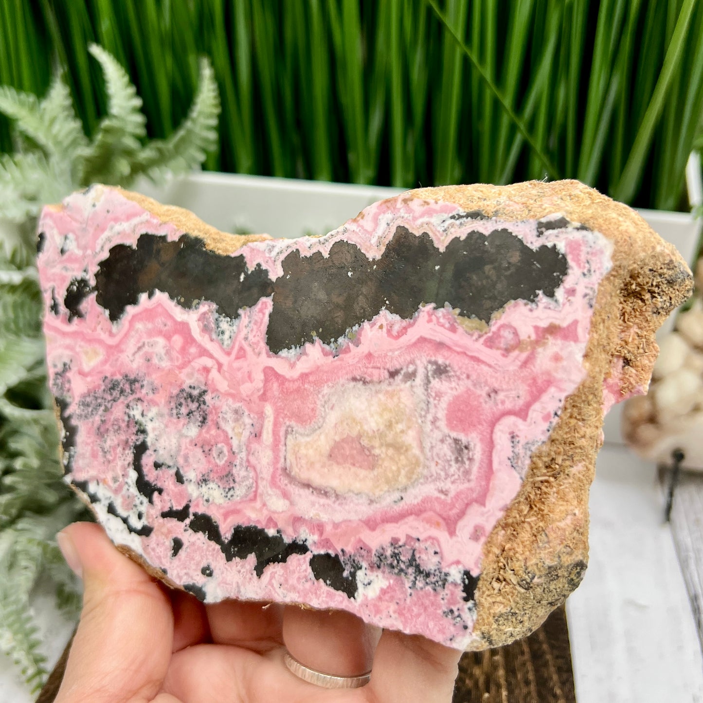 Peruvian Rhodonite Slice Slab with Stand Compassion Emotional Balance Crystal 548g