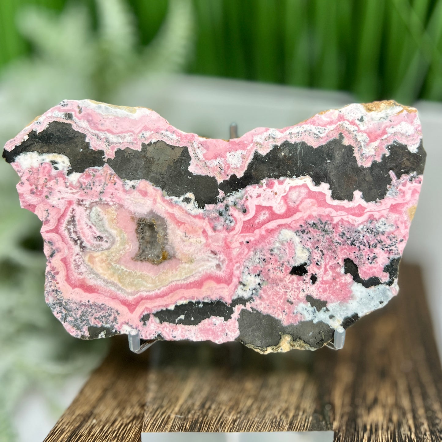 Peruvian Rhodonite Slice Slab with Stand Compassion Emotional Balance Crystal 548g