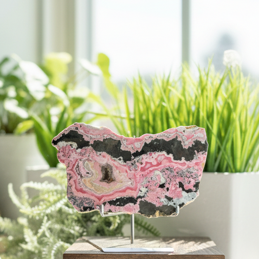 Peruvian Rhodonite Slice Slab with Stand Compassion Emotional Balance Crystal 548g