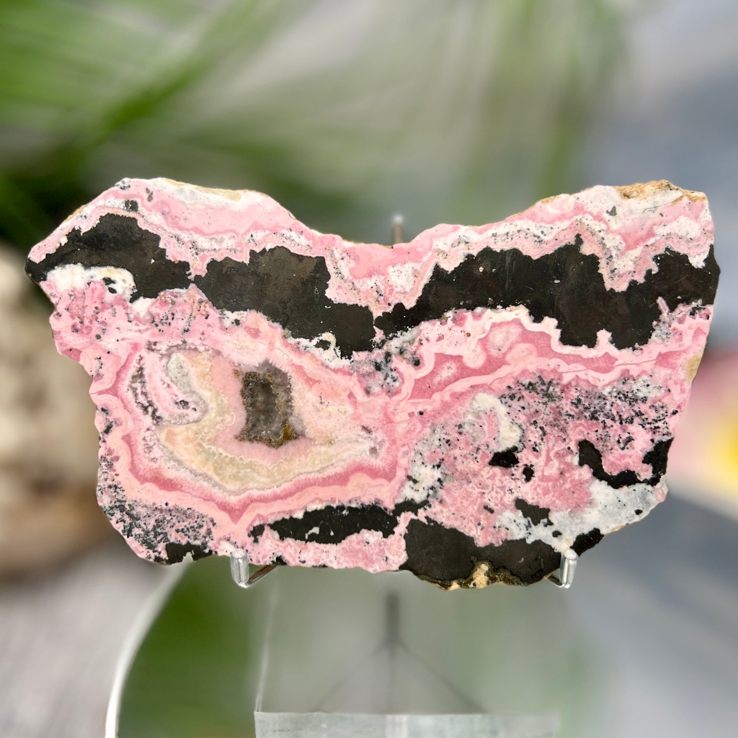 Peruvian Rhodonite Slice Slab with Stand Compassion Emotional Balance Crystal 548g