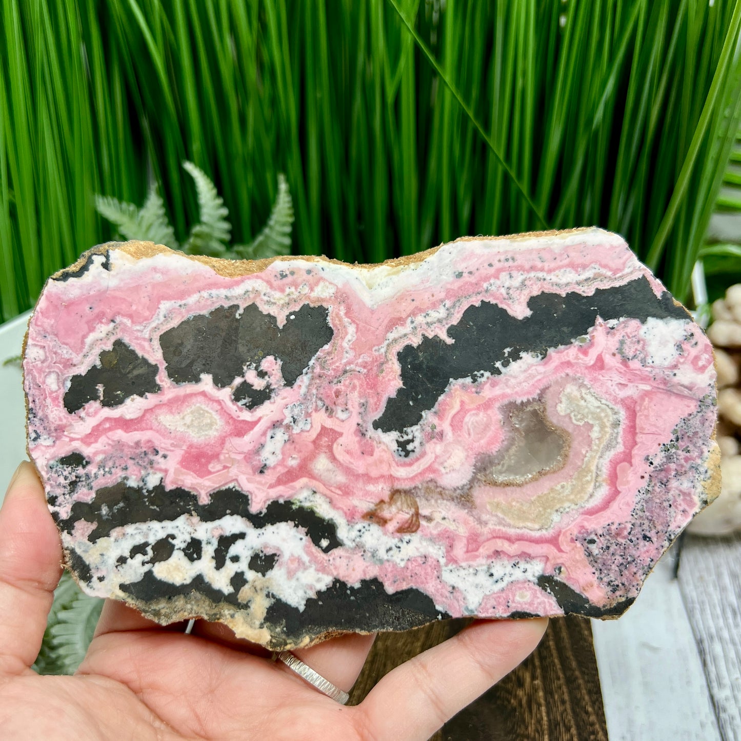Peruvian Rhodonite Slice Slab with Stand Compassion Emotional Balance Crystal 618g